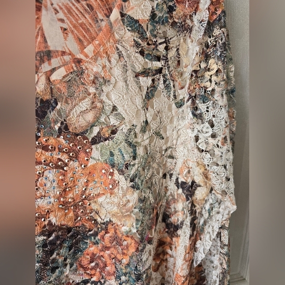 Frazzle Sheer Lace Blouse Womens Sz L Studed Lined High Low Coastal Y2k … - Picture 11 of 15